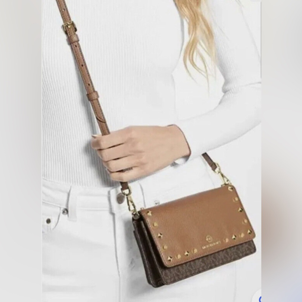 Like New Studded Michael Kors Brown Crossbody Bag